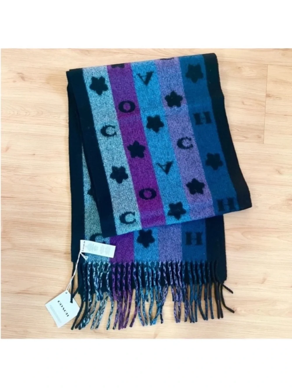 Coach Coach Stars Striped Print Muffler 100% Wool# 4623
